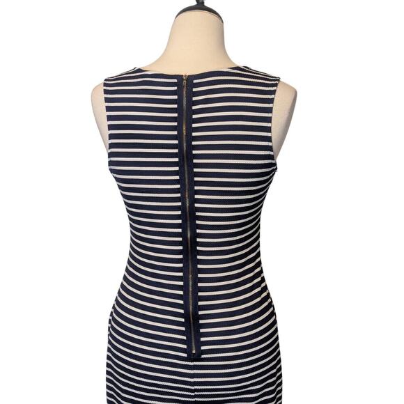 Olivia Matthews Sz 6  White & Navy Striped Bodycon Dress Sleeveless Back Zip - Picture 6 of 9